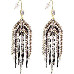 Boho Fringe Tassel Earrings for Women, Beaded CZ Pearl Dangle Wedding Jewelry